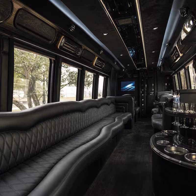 Passenger watching the Orlando scenery during a regional party bus road trip