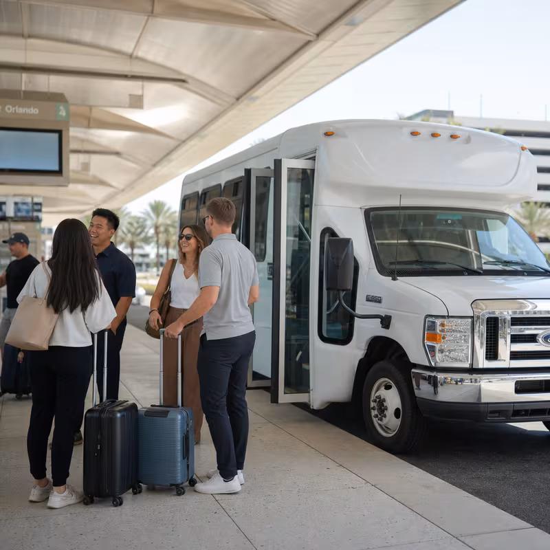 Black Mercedes Sprinter van staged for an Orlando Airport Transportation group