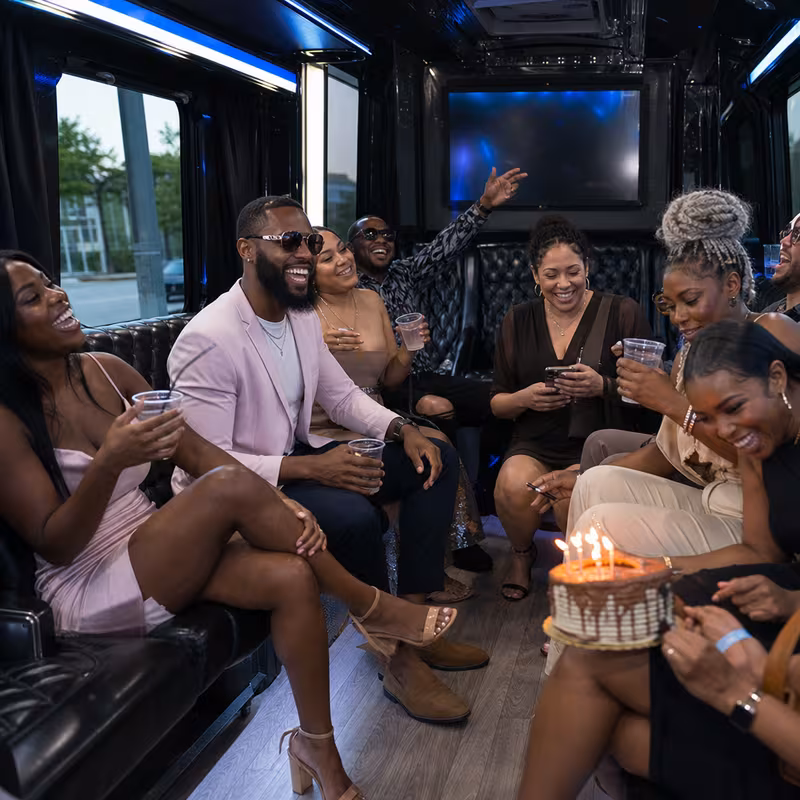 Black Mercedes Sprinter van staged for an Orlando Birthday Transportation group