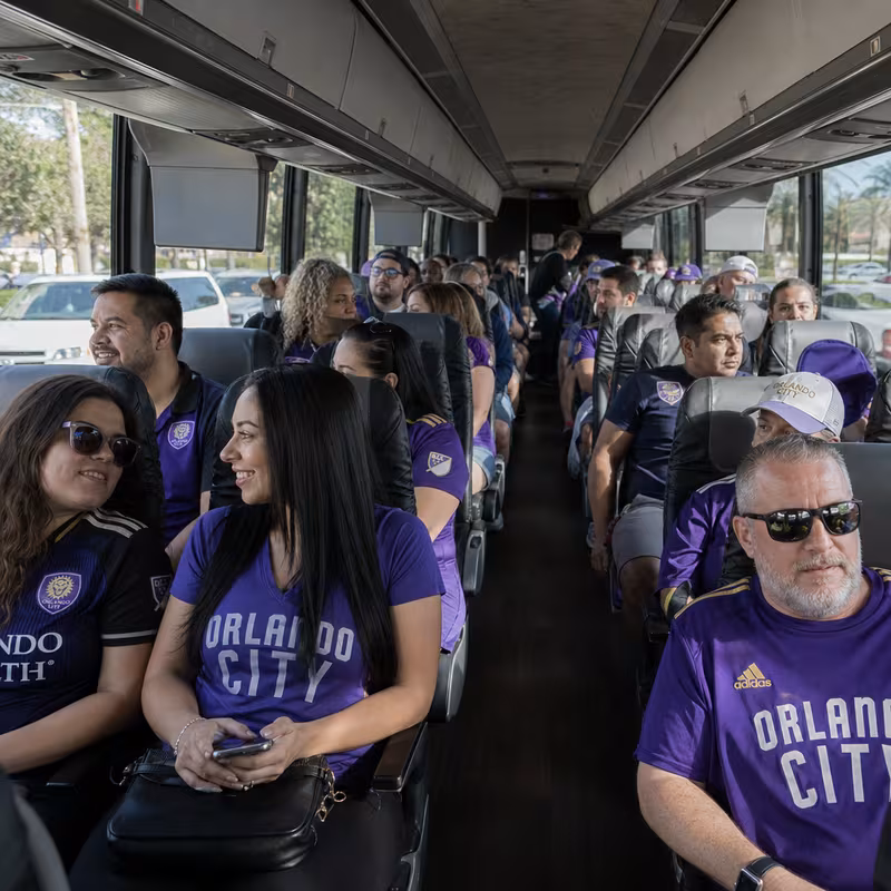 Passenger seating aboard a Orlando party bus rental