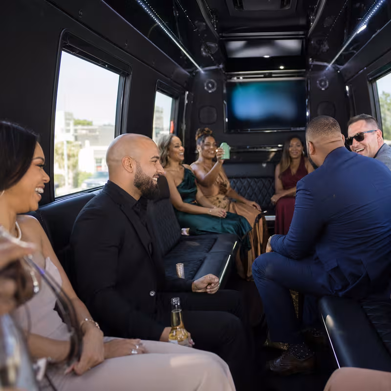 Black Mercedes Sprinter van staged for an Orlando Private Event Transportation group