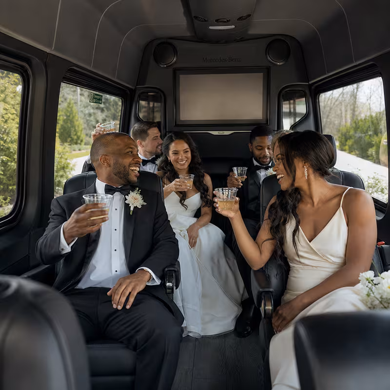 Black Mercedes Sprinter van staged for an Orlando Wedding Transportation group