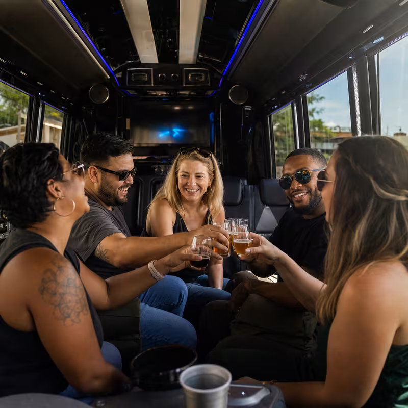 Black Mercedes Sprinter van staged for an Orlando Winery & Brewery Tour Transportation group
